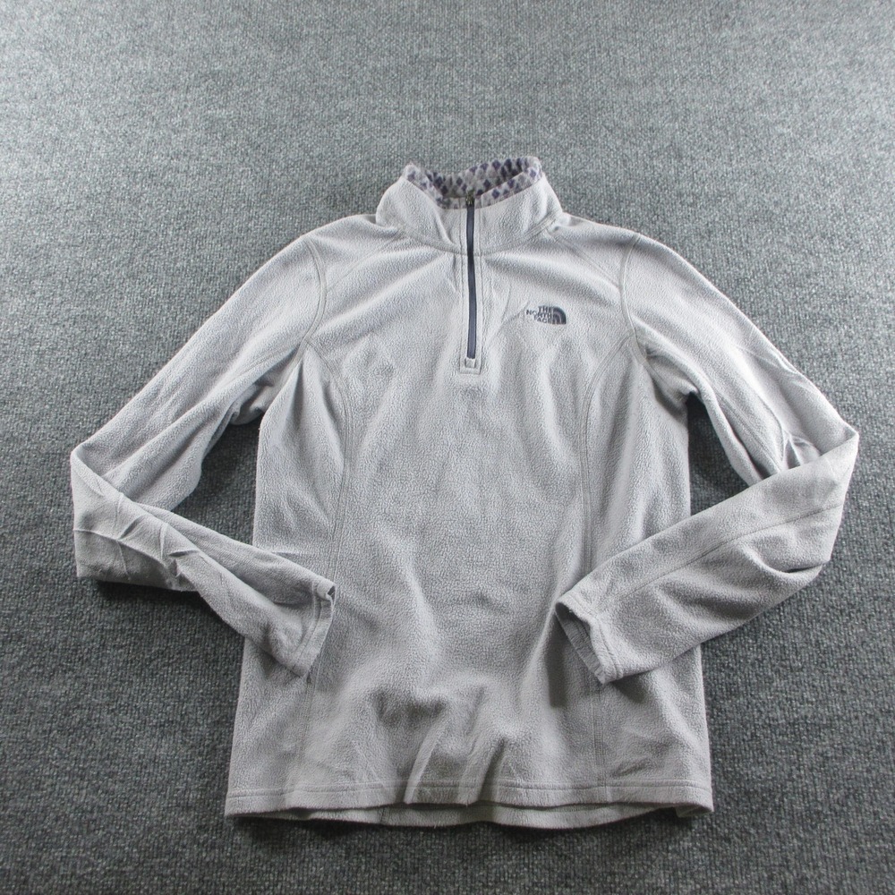 The North Face Pullover Womens M Gray Fleece 1/4 Zip Mock Neck Outdoor Logo